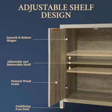 OAKHAM HOME Oxford Fluted Buffet Cabinet with Storage Accent Sideboard Modern Credenza with Doors, Drawers Media Console Mid Century Storage Cabinet for Living Room Dining Room Entryway（Natural