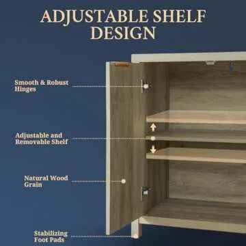 OAKHAM HOME Oxford Fluted Buffet Cabinet with Storage Accent Sideboard Modern Credenza with Doors, Drawers Media Console Mid Century Storage Cabinet for Living Room Dining Room Entryway（Natural