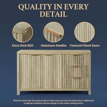 OAKHAM HOME Oxford Fluted Buffet Cabinet with Storage Accent Sideboard Modern Credenza with Doors, Drawers Media Console Mid Century Storage Cabinet for Living Room Dining Room Entryway（Natural