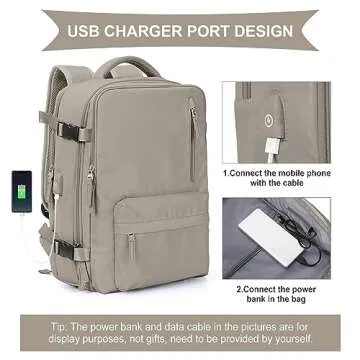 WONHOX Carry on Travel Laptop Backpack for Women Men Flight Approved,Backpack for Women Travel Bag Hiking Outdoor Sports Rucksack Casual Daypack, Grey Brown