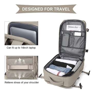 WONHOX Carry on Travel Laptop Backpack for Women Men Flight Approved,Backpack for Women Travel Bag Hiking Outdoor Sports Rucksack Casual Daypack, Grey Brown