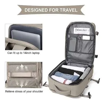 WONHOX Carry on Travel Laptop Backpack for Women Men Flight Approved,Backpack for Women Travel Bag Hiking Outdoor Sports Rucksack Casual Daypack, Grey Brown