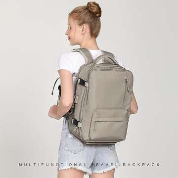 WONHOX Carry on Travel Laptop Backpack for Women Men Flight Approved,Backpack for Women Travel Bag Hiking Outdoor Sports Rucksack Casual Daypack, Grey Brown