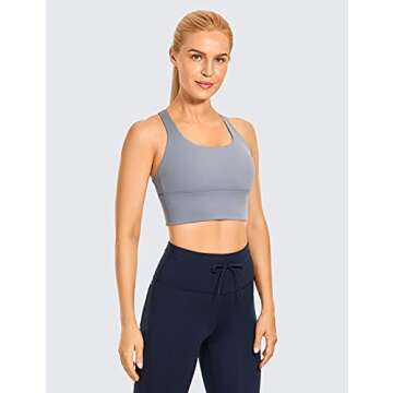 CRZ YOGA Strappy Longline Sports Bras - Medium Support Wirefree Padded Yoga Tops