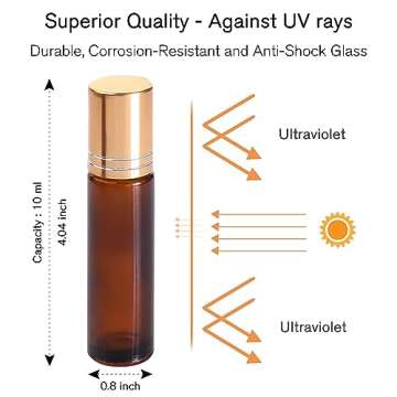 PrettyCare Essential Oil Roller Bottles - 4pack of 10ml Amber Glass Bottles with Accessories