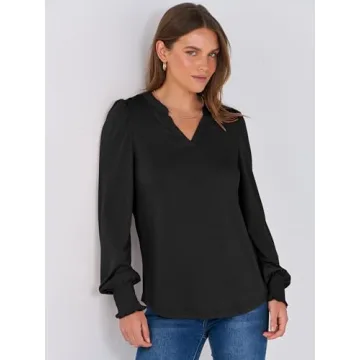 Trendy ANRABESS Puff Long Sleeve Blouse for Work & Casual