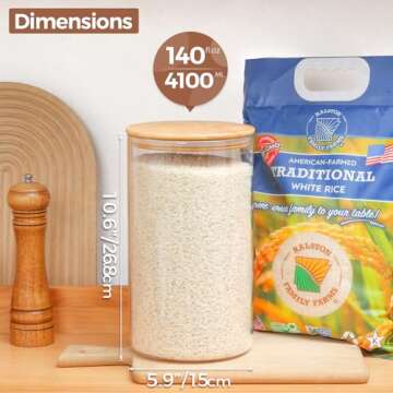ComSaf Glass Jar with Airtight Lid (140 oz/4 liter/1.1 Gallon), Large Glass Food Storage Container with Bamboo Lid, Glass Jars with Lids for Food