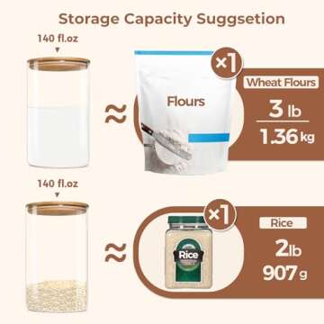 ComSaf Glass Jar with Airtight Lid (140 oz/4 liter/1.1 Gallon), Large Glass Food Storage Container with Bamboo Lid, Glass Jars with Lids for Food