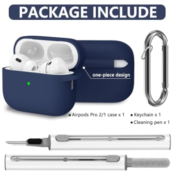 Ljusmicker for AirPods Pro Case Cover with Cleaner Kit,Soft Silicone Protective Case for Apple AirPods Pro 2nd/1st Generation for Women Men,AirPod Pro 2 Case Accessories with Keychain-Midnight Blue