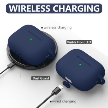 Ljusmicker for AirPods Pro Case Cover with Cleaner Kit,Soft Silicone Protective Case for Apple AirPods Pro 2nd/1st Generation for Women Men,AirPod Pro 2 Case Accessories with Keychain-Midnight Blue