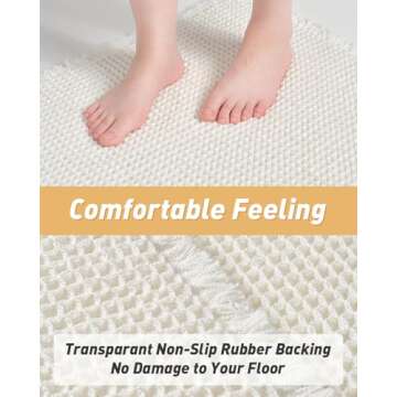 AMOAMI Upgraded Waffle Runner Rug Super Absorbent Non Slip Bath Mats for Bathroom Washable Bathroom Runner Rug with Tassels, Ideal for Hallway Bedroom Laundry Room, White, 2' x 6'(24" x 72")