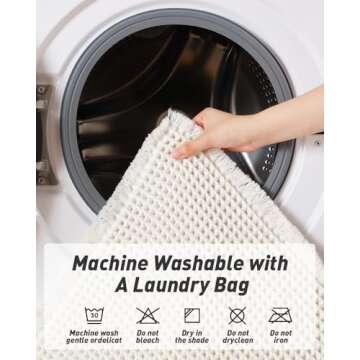 AMOAMI Upgraded Waffle Runner Rug Super Absorbent Non Slip Bath Mats for Bathroom Washable Bathroom Runner Rug with Tassels, Ideal for Hallway Bedroom Laundry Room, White, 2' x 6'(24" x 72")