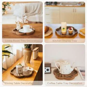 Scalloped Edge Wooden Decorative Tray for Home Decor