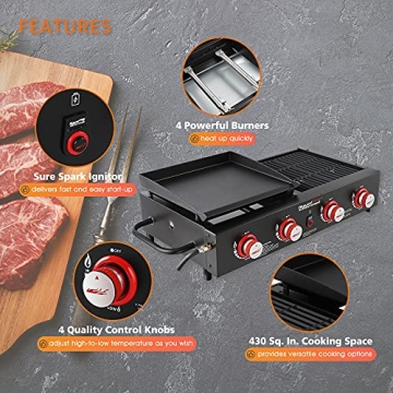 Royal Gourmet GD4002T 4-Burner Grill Griddle Combo for Outdoor Cooking