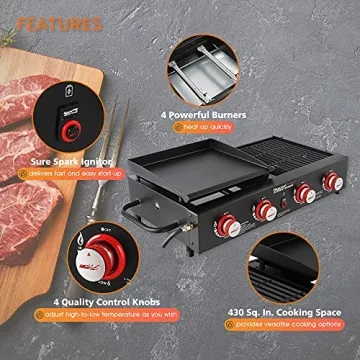 Royal Gourmet GD4002T 4-Burner Grill Griddle Combo for Outdoor Cooking