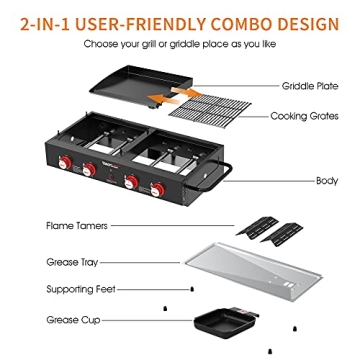 Royal Gourmet GD4002T 4-Burner Grill Griddle Combo for Outdoor Cooking