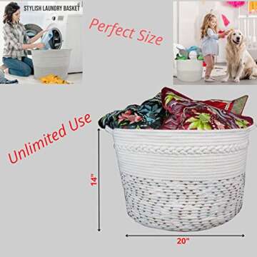 Blanket Holder for Living Room - Toy Baskets Storage Kids, XXL Big Basket 20"X14", Large Basket for ...