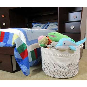 Blanket Holder for Living Room - Toy Baskets Storage Kids, XXL Big Basket 20"X14", Large Basket for Blankets Living Room, Blanket Bin, Baskets for Toys, Large Woven Baskets for Storage, Multicolor