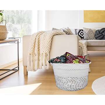 Blanket Holder for Living Room - Toy Baskets Storage Kids, XXL Big Basket 20"X14", Large Basket for Blankets Living Room, Blanket Bin, Baskets for Toys, Large Woven Baskets for Storage, Multicolor