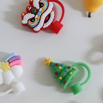 Cute 8Pcs Silicone Straw Covers for Holiday Fun