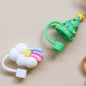 Cute 8Pcs Silicone Straw Covers for Holiday Fun
