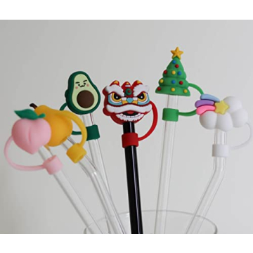 Cute 8Pcs Silicone Straw Covers for Holiday Fun