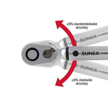 SUNEX TOOLS 11050, 1/4" Drive, 60T Torque Wrench, 10 To 50 in-lb, 60 Tooth Ratcheting Mechanism, Accurate To 3% Clockwise & 6% Counterclockwise, Audible Click, Heat Treated Tube, Aluminum Handle