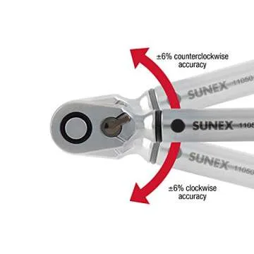 SUNEX TOOLS 11050, 1/4" Drive, 60T Torque Wrench, 10 To 50 in-lb, 60 Tooth Ratcheting Mechanism, Accurate To 3% Clockwise & 6% Counterclockwise, Audible Click, Heat Treated Tube, Aluminum Handle