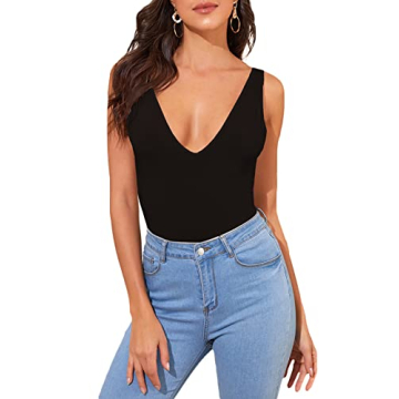 Verdusa Women’s Casual Double V Tank Top in Black