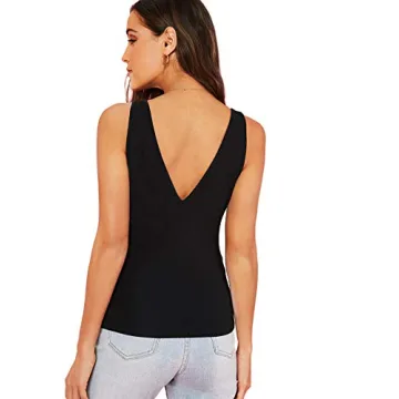 Verdusa Women’s Casual Double V Tank Top in Black