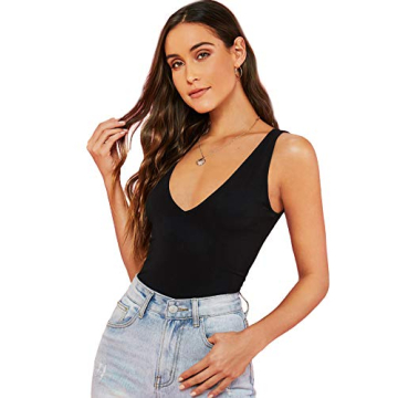 Verdusa Women’s Casual Double V Tank Top in Black