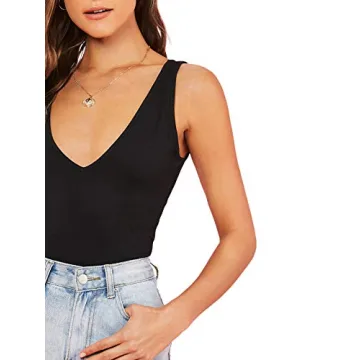 Verdusa Women’s Casual Double V Tank Top in Black