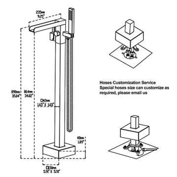 Wowkk Waterfall Tub Filler Freestanding Bathtub Faucet Black Floor Mount Brass Single Handle Bathroo...
