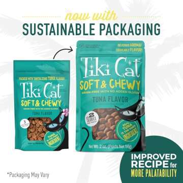 Tiki Cat Soft & Chewy Treats, Tuna Flavor, 3 Calories Per Treat with Grain-Free and No Added Gluten, 2 oz Pouch
