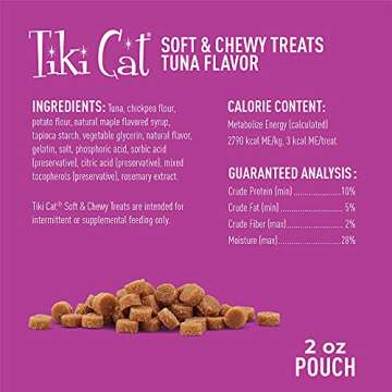 Tiki Cat Soft & Chewy Treats, Tuna Flavor, 3 Calories Per Treat with Grain-Free and No Added Gluten, 2 oz Pouch
