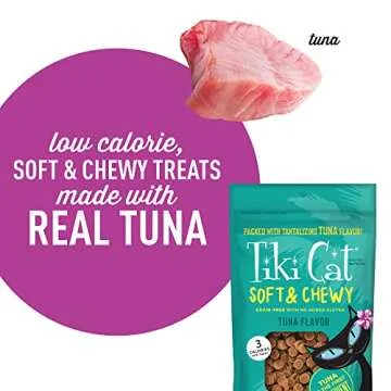 Tiki Cat Soft & Chewy Treats, Tuna Flavor, 3 Calories Per Treat with Grain-Free and No Added Gluten, 2 oz Pouch