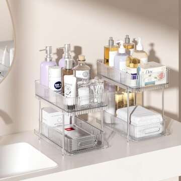 Delamu 2 Pack Bathroom Under Sink Organizers and Storage, Snap-Lock Pull Out Bathroom Medicine Cabin...