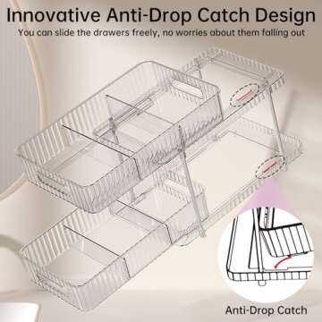 Delamu 2 Pack Bathroom Under Sink Organizers and Storage, Snap-Lock Pull Out Bathroom Medicine Cabinet Organizer,Multi-Purpose Kitchen Pantry Organizer and Storage with Movable Divider