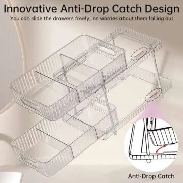 Delamu 2 Pack Bathroom Under Sink Organizers and Storage, Snap-Lock Pull Out Bathroom Medicine Cabinet Organizer,Multi-Purpose Kitchen Pantry Organizer and Storage with Movable Divider