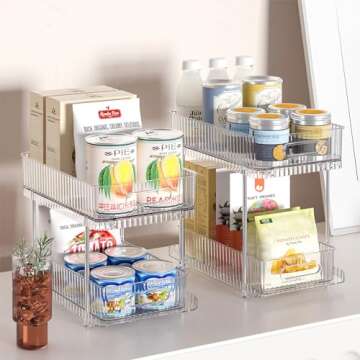 Delamu 2 Pack Bathroom Under Sink Organizers and Storage, Snap-Lock Pull Out Bathroom Medicine Cabinet Organizer,Multi-Purpose Kitchen Pantry Organizer and Storage with Movable Divider