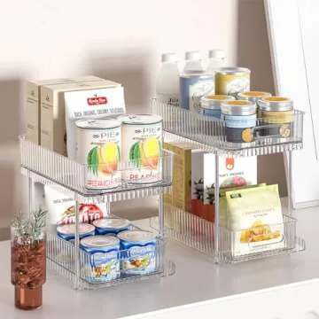 Delamu 2 Pack Bathroom Under Sink Organizers and Storage, Snap-Lock Pull Out Bathroom Medicine Cabinet Organizer,Multi-Purpose Kitchen Pantry Organizer and Storage with Movable Divider