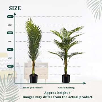 SeelinnS Artificial Trees Artificial ​Palm Tree Artificial Plants for Home Decor Indoors and Outdoors 4FT Fake Plants Tall Artificial Plants with 14 Artificial Leaves and Plastic Nursery Pot (2 Pack)