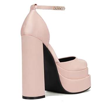 THESHY Womens Platform Chunky High Block Heels Crystal Ankle Strap Buckles Wedge Dress Pumps Fashion Shoes for Women Champagne