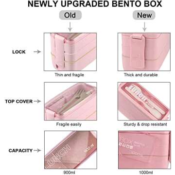 Iteryn Bento Box Lunch Box, 3-In-1 Compartment Containers - Wheat Straw, Leakproof Stackable Bento Lunch Box Meal Prep