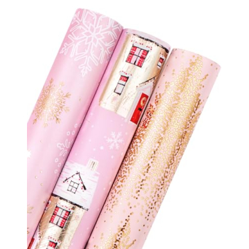 WRAPAHOLIC Christmas Wrapping Paper Roll - Mini Roll - 3 Rolls - 17 Inch X 120 Inch Per Roll - Pink ...