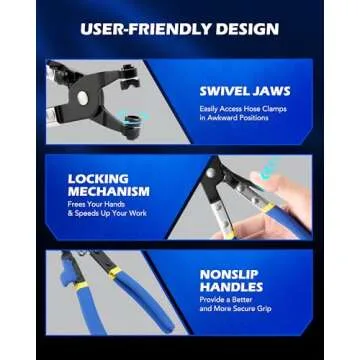 Orion Motor Tech 9pcs Hose Clamp Pliers for Fuel Oil & Water Hoses, Automotive Long Reach Hose Clamp Remover Kit with Flexible Wire Clic R Type Swivel Jaw Flat Band Pliers Case, Blue