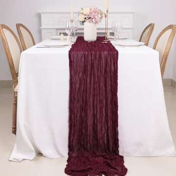 Snowkingdom 13Ft Burgundy Cheesecloth Table Runner, 160 inch Long Red Cheese Cloth Boho Rustic Gauze Runner for Wedding Bridal Baby Shower Birthday Christmas Sheer Home Table Decorations