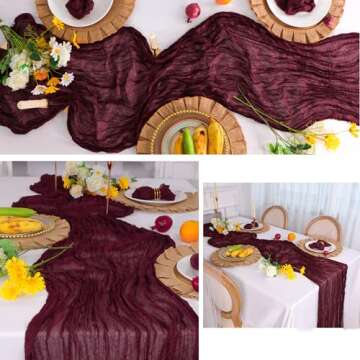 Snowkingdom 13Ft Burgundy Cheesecloth Table Runner, 160 inch Long Red Cheese Cloth Boho Rustic Gauze Runner for Wedding Bridal Baby Shower Birthday Christmas Sheer Home Table Decorations