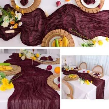 Snowkingdom 13Ft Burgundy Cheesecloth Table Runner, 160 inch Long Red Cheese Cloth Boho Rustic Gauze Runner for Wedding Bridal Baby Shower Birthday Christmas Sheer Home Table Decorations