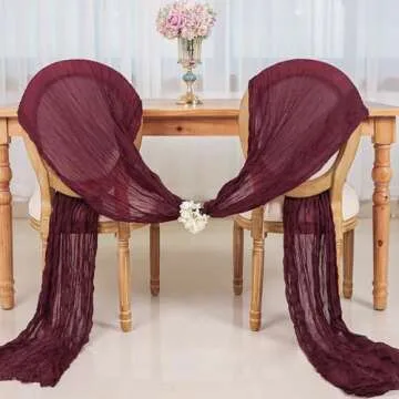 Snowkingdom 13Ft Burgundy Cheesecloth Table Runner, 160 inch Long Red Cheese Cloth Boho Rustic Gauze Runner for Wedding Bridal Baby Shower Birthday Christmas Sheer Home Table Decorations